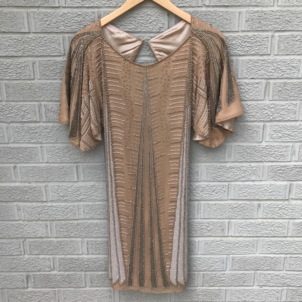 Parker Beaded Batwing Sleeve Cut Out Back Dress